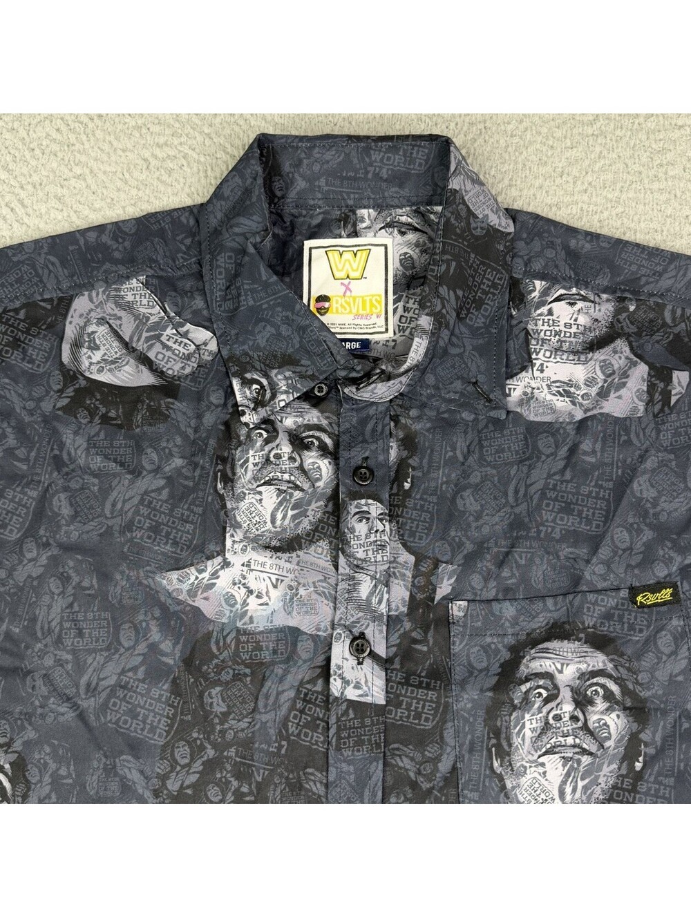 RSVLTS Shirt Mens L WWE Legends Andre The Giant Kunuflex Button up AOP
